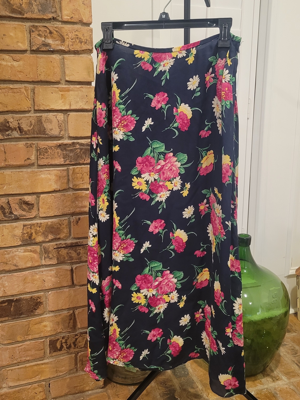 Ralph Lauren Navy Silk Dress with Pink & Green Floral Print